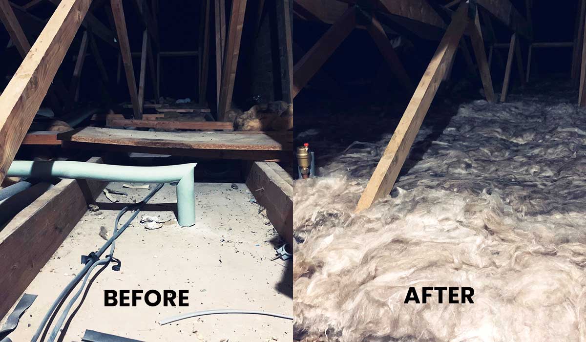 New loft insulation installation London - fresh insulation laid neatly